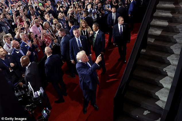 Trump enters the lower bowl of the RNC on Tuesday night