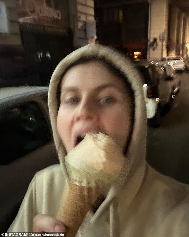 In another photo, she wore a baseball cap while enjoying a waffle cone, and in yet another photo, she opted for a hoodie while enjoying a different flavor of gelato.