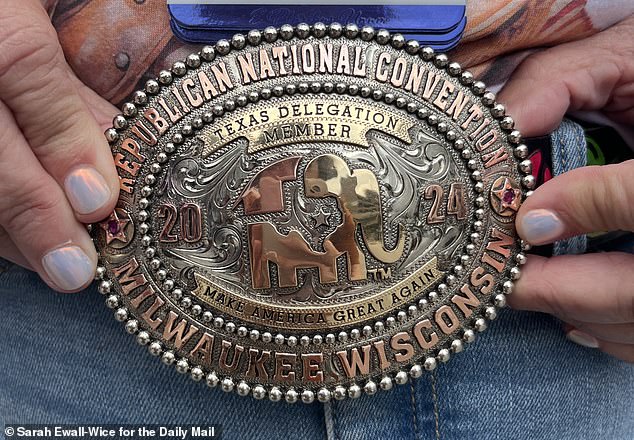 The buckle of the belt designed for the Texas delegation to commemorate the convention