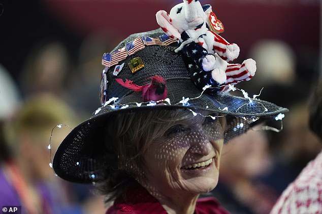 Ohio Rep. Renae Lentz wears an elephant hat at the RNC