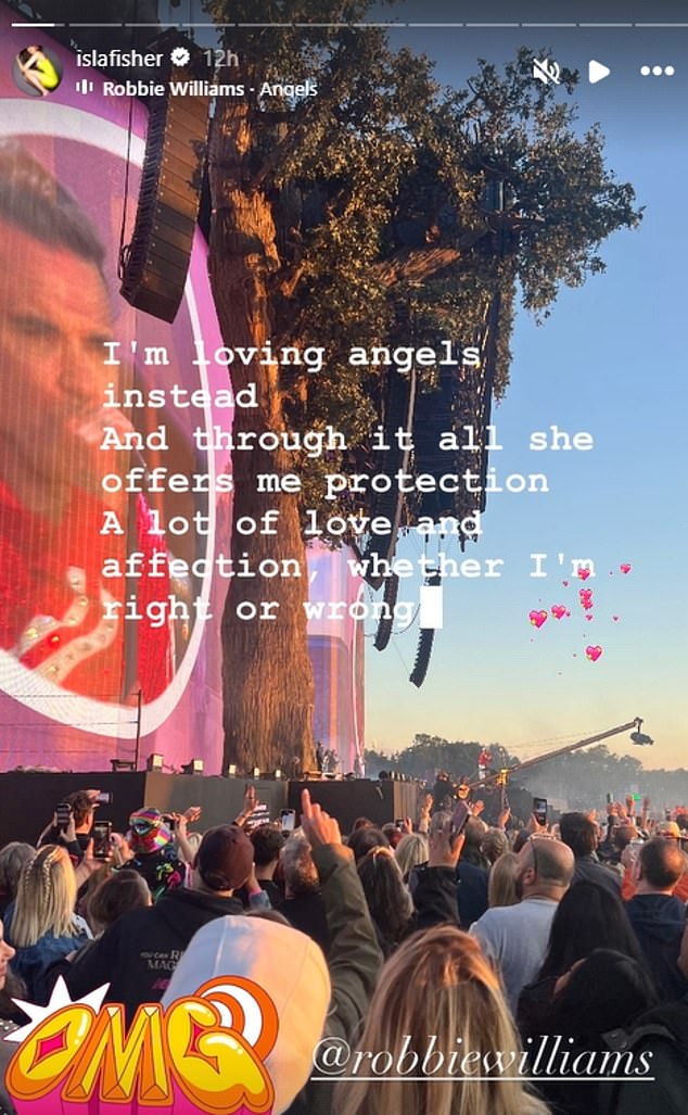 This comes after Isla posted a photo from a Robbie Williams concert in London and made sure to share the lyrics to his iconic song Angels, which is about loss and grief.