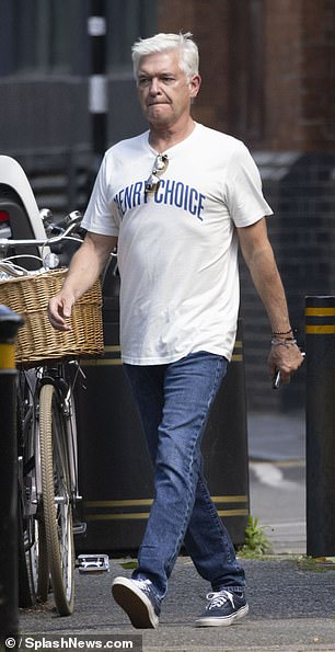 The TV presenter opted for a relaxed look as he wore a white Henry Choice T-shirt and slim-fit jeans