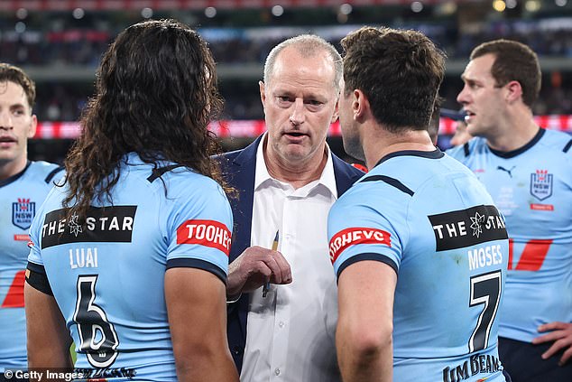 The free-to-air network asked both coaches for their thoughts on the first half at Suncorp Stadium in the series-deciding match (Blues coach Michael Maguire is pictured)