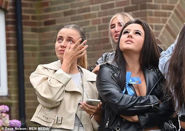 Yesterday, tearful mourners gathered in Jay's hometown of Oswaldtwistle, Lancashire, where they released blue balloons in his memory