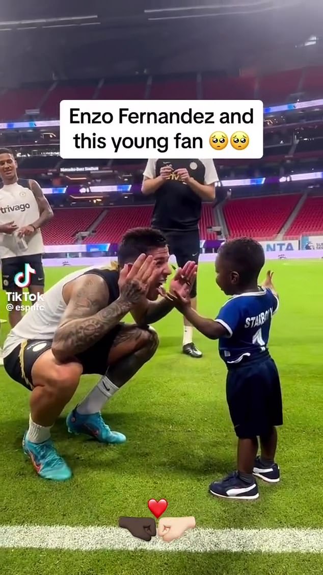 The Senegal international posted a clip of the Argentina international interacting with a young black child during the Blues' pre-season tour last summer