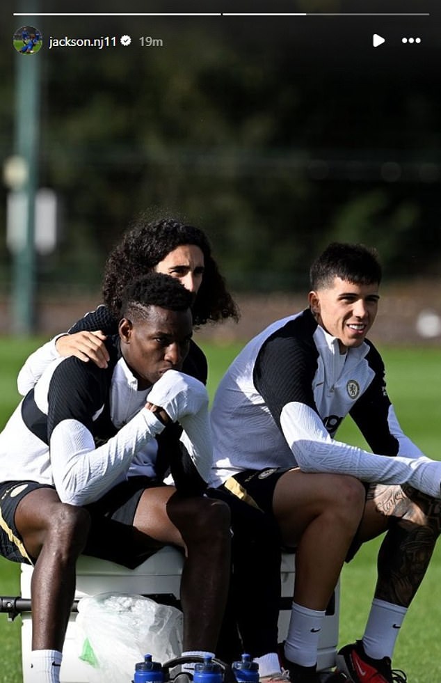 Jackson also posted a photo of the pair during a Chelsea training session to his Instagram Story on Wednesday morning