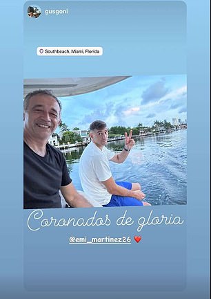 Emiliano Martinez posted a photo of himself relaxing on a boat in Florida