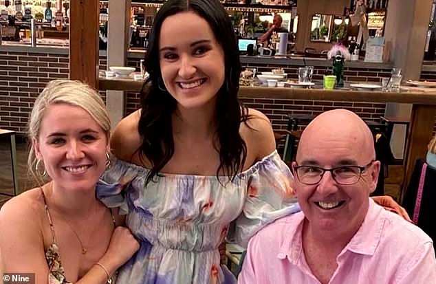 Mr. Fisk was set to walk his daughter Lacinda down the aisle next month, but the wedding has now been postponed (pictured, left to right: Lacinda, Brittany and their presumed murdered father David)