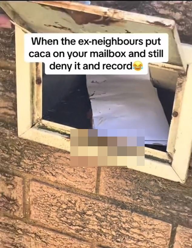 The other family has now responded, claiming that their former neighbours smeared faeces in their letterbox (pictured), threw water in their faces and harassed them at all hours of the day.