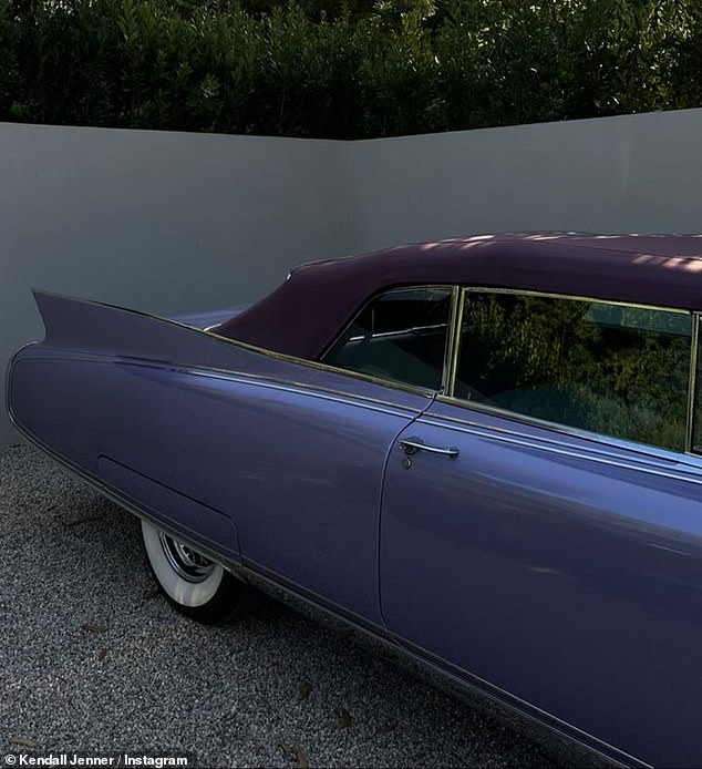 The vintage car has a lilac hue, as seen on her Instagram page