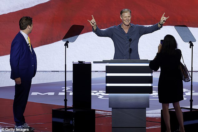 Alexi Lalas speaks during the second day of the Republican National Convention in Wisconsin