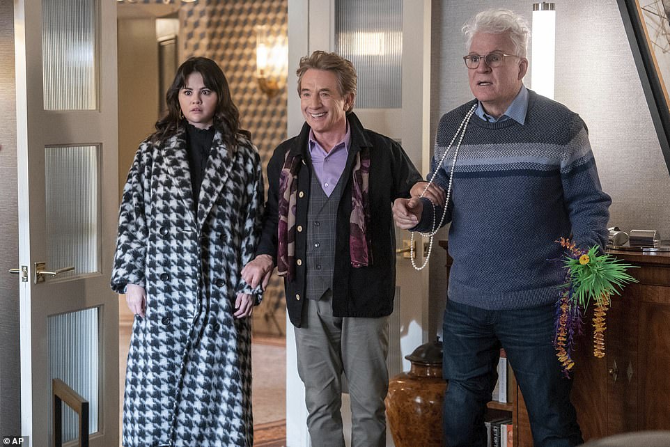 From left, Selena Gomez, Martin Short and Steve Martin in Only Murders in the Building. All were nominated for an Emmy.