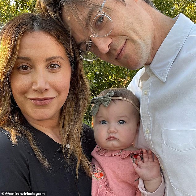 The multihyphenate is in her third trimester and expecting a second child with husband Christopher French, 42; Ashley, Jupiter and Christopher seen in a throwback photo