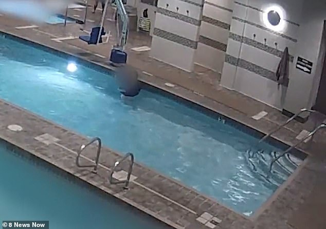 Triplett appeared to be having difficulty swimming up and down the pool, and was seen grabbing the side wall and kicking her legs as she attempted to swim laps.