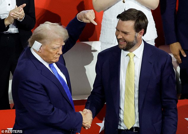 Vance with Trump at the Fiserv Forum on Tuesday night before listening to former rivals Nikki Haley and Ron DeSantis speak at the convention