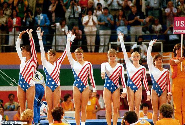 Retton (far right) is pictured next to her Team USA teammates in 1984