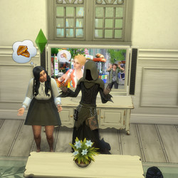 Gabriella happily chats with the Grim Reaper over grilled cheese, shortly after Rob's death.