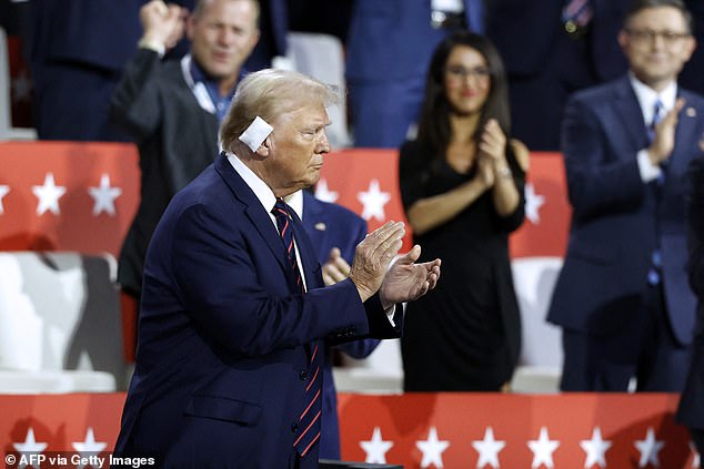 Former President Donald Trump arrives for the third day of the Republican convention