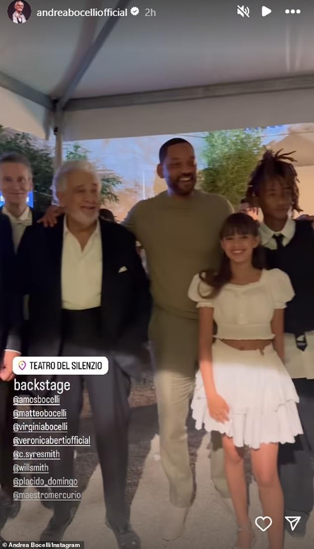 He and Jaden posted more photos in another video featuring Virginia Bocelli, Andrea's youngest daughter, and legendary tenor Placido Domingo