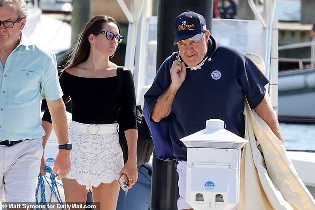 Belichick and Hudson are seen disembarking from his boat on Nantucket Island last month