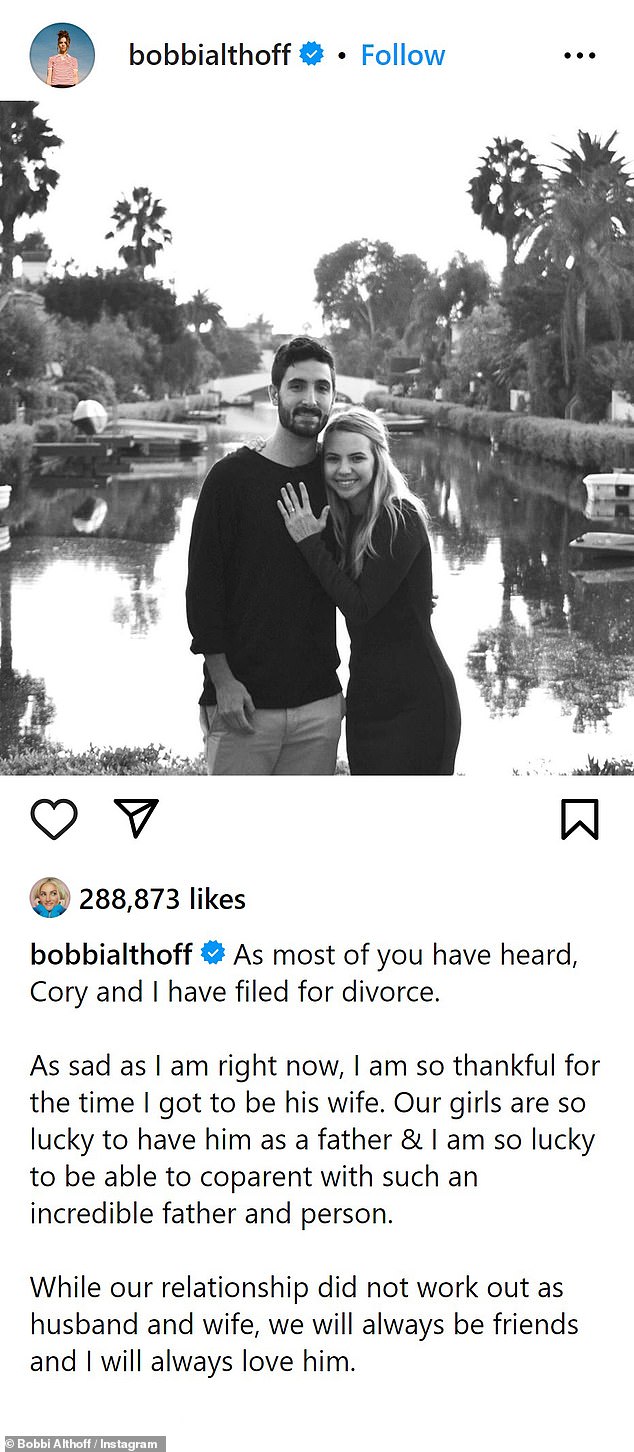 Last month, the media personality took to her Instagram page to break her silence after her husband Cory filed for divorce