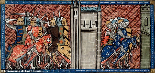 King John of England fighting the Franks (left), Prince Louis VIII of France on the march (right)