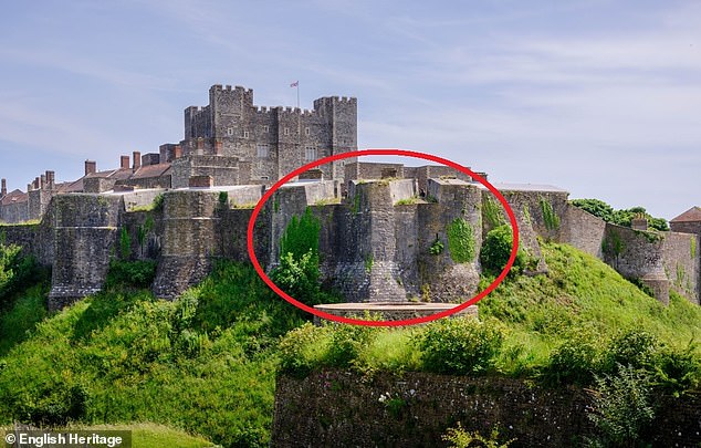 The location of the twin-towered gatehouse on the north side of the castle as seen in modern times