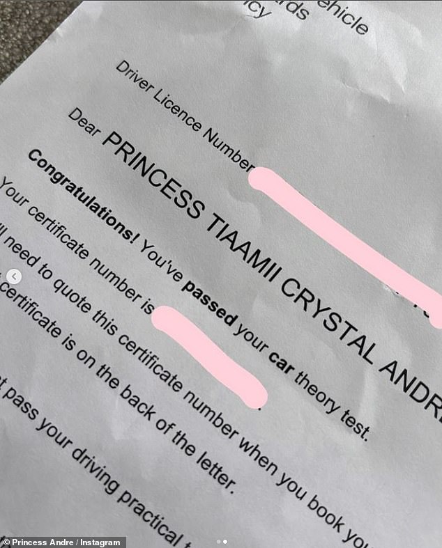 Princess proudly posted a photo of her confirmation letter