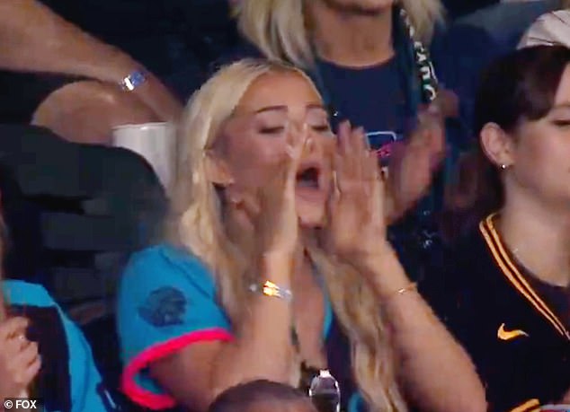 Dunne was spotted cheering on her boyfriend in the stands at Globe Life Field in Arlington, Texas