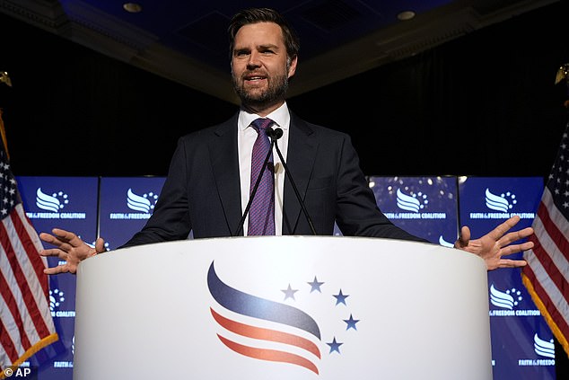 Republican vice presidential candidate JD Vance speaks at the Faith & Freedom Coalition's God & Country Breakfast at the RNC