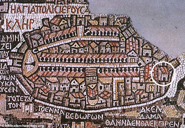 The Madaba Mosaic (pictured) appears to show the structure in the right corner of the map, next to Hagia Sion