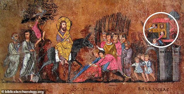 Another sixth-century BCE drawing from a Gospel manuscript shows Jesus riding into Jerusalem on a donkey, and the gate he is approaching appears to be in the southern wall of the city (see image)