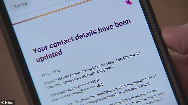 The only sign that Ms McCann had been hacked was an email from Telstra (pictured) warning that her contact details had been changed