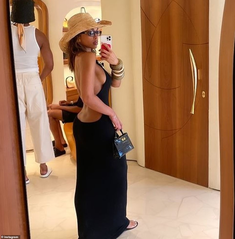 Earlier in the day, she took a selfie in the sexy ensemble on her Instagram Story aboard a yacht