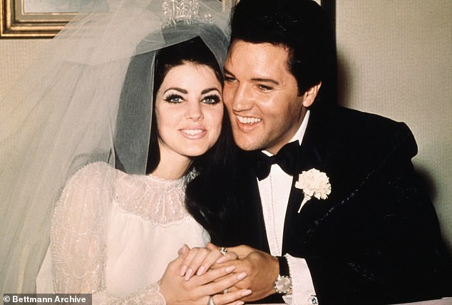 Priscilla is pictured with Elvis Presley on their wedding day in 1967