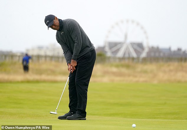 Woods rolled his first putt to within two feet of the pin before tapping in the first putt for par.