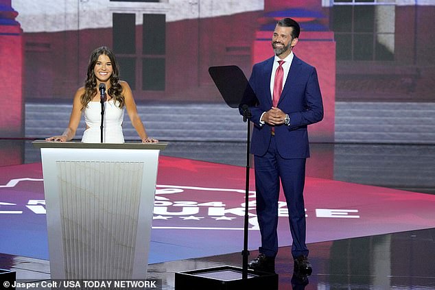 Don Jr. looks on as the former president's daughter and eldest granddaughter makes her first foray onto a national political stage