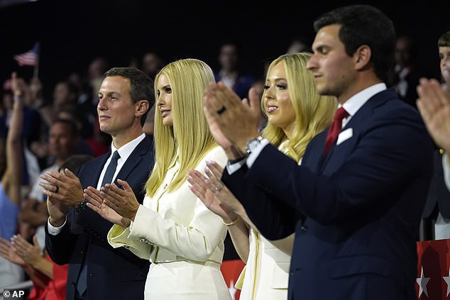 Former White House Senior Advisor Jared Kushner, Former White House Senior Advisor Ivanka Trump, Tiffany Trump and her husband Michael Boulos attend the final day of the Republican National Convention