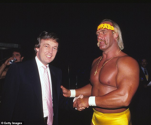 A vintage photo of Donald Trump (left) and wrestling great Hulk Hogan (right) at Wrestlemania in 1987