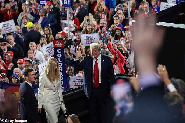 Jared Kushner, Ivanka Trump and Donald Trump enter the Trump family box