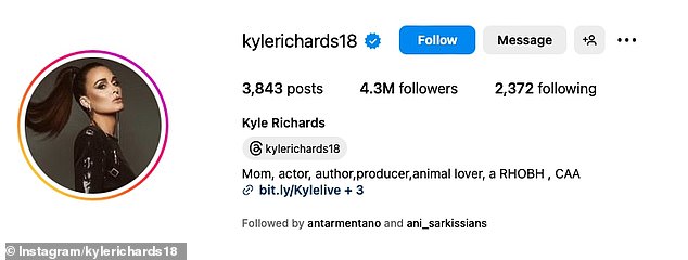 Kyle updated her Instagram bio, which now reads: “Mom, actor, author, producer, animal lover, a RHOBH, CAA”