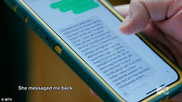 He shared a text Amber had sent him, in which she claimed she had contacted Leah multiple times and begged her to spend time with her, but had been rejected.