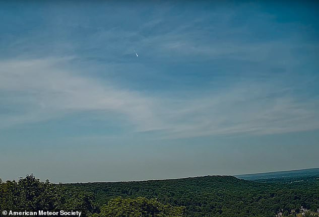 The second video, recorded in Northford, Connecticut (still above), shows a higher-resolution view of the fireball as it burned above wooded hills like a shooting star at high noon.