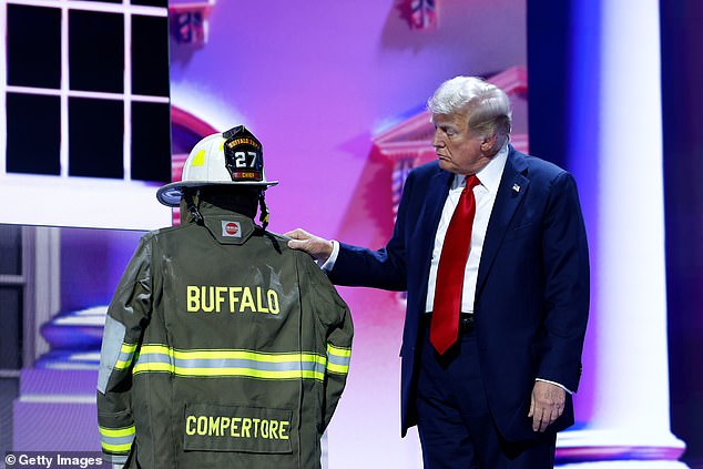 Trump said the fire department and his family sent the uniform to Milwaukee for his speech