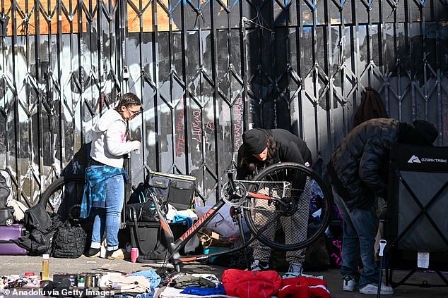 Homeless people are seen as the city faced fentanyl problems in San Francisco earlier this year