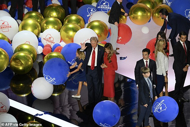 Trump spoke for more than an hour and a half before the balloons were finally released in Milwaukee