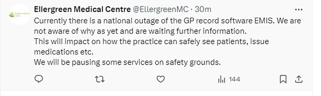 Ellergreen Medical Centre, an NHS GP practice in Liverpool, was one of the doctors to report problems and said it would have to shut down some services for safety reasons