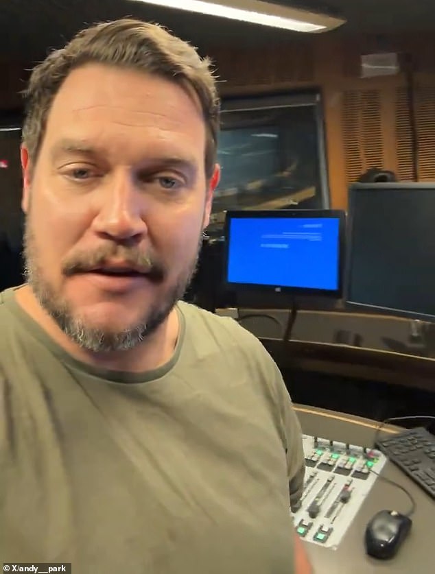 Radio National Drive presenter Andy Park posted this video of himself in a radio studio with blank screens