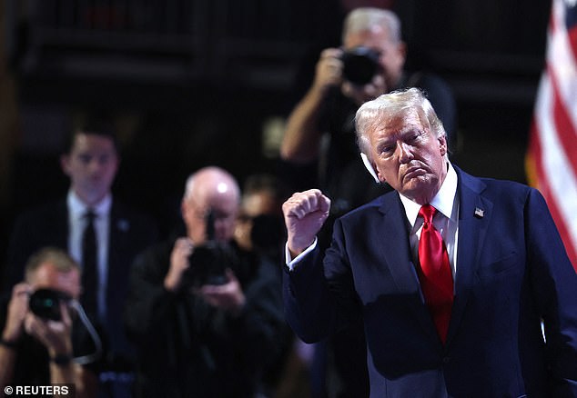 Trump gives his fans a fist pump at the RNC, the same way he did after he was shot