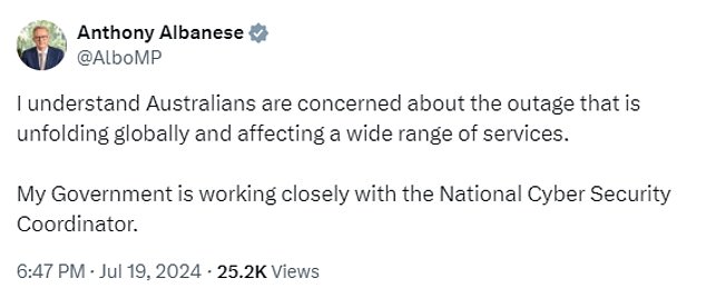 1721383439 86 Anthony Albanese breaks his silence on the Crowdstrike outage as